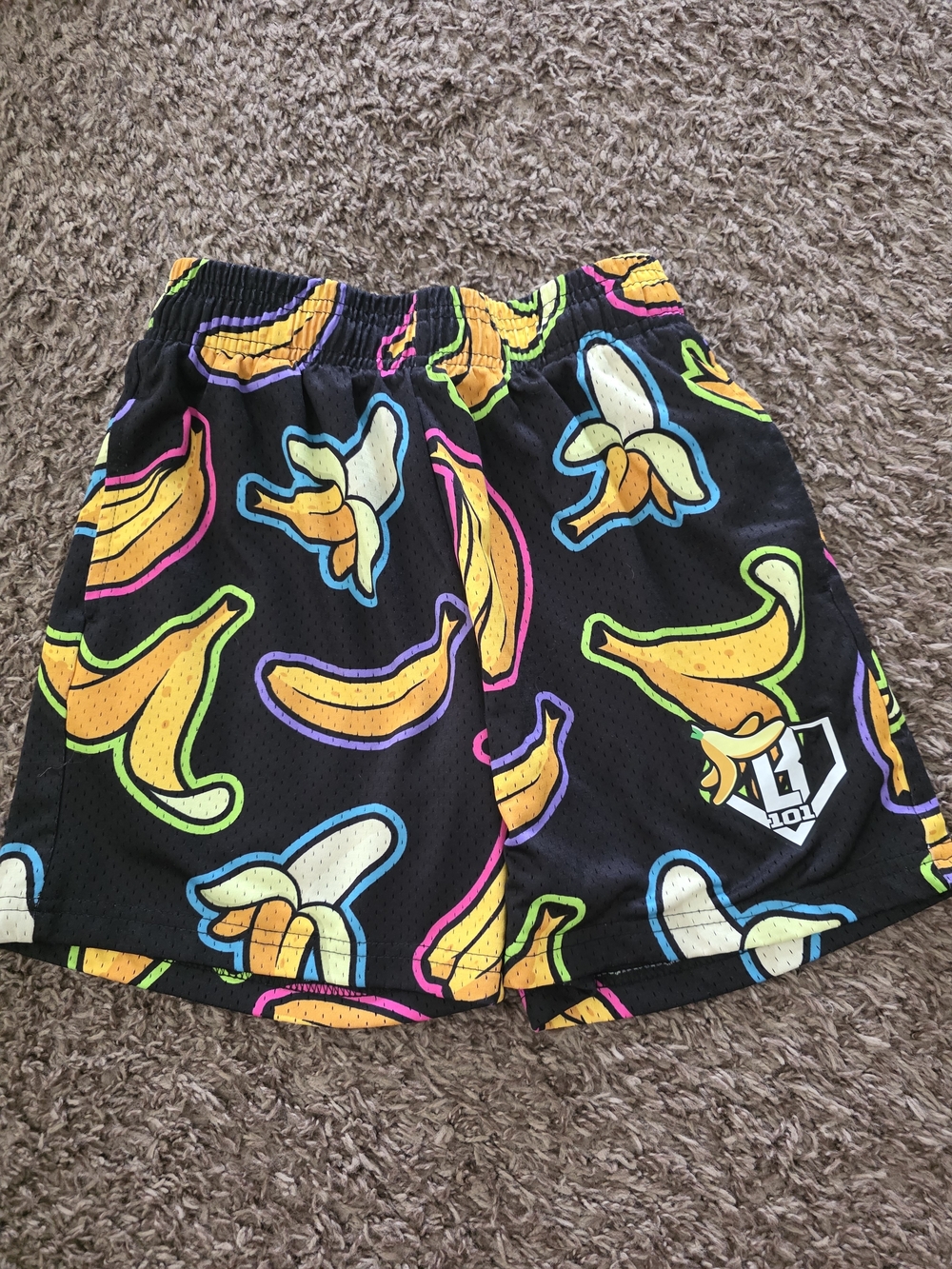 Baseball 101 Black Banana Print Athletic Shorts
